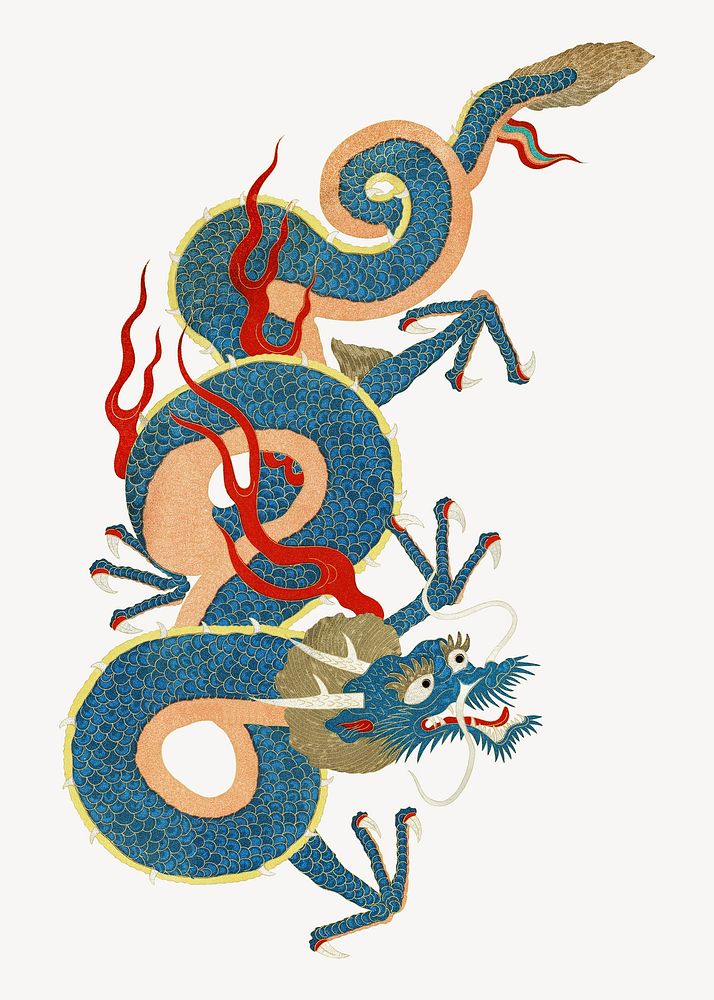 Blue  Japanese dragon, mythical creature illustration. Remixed by rawpixel.