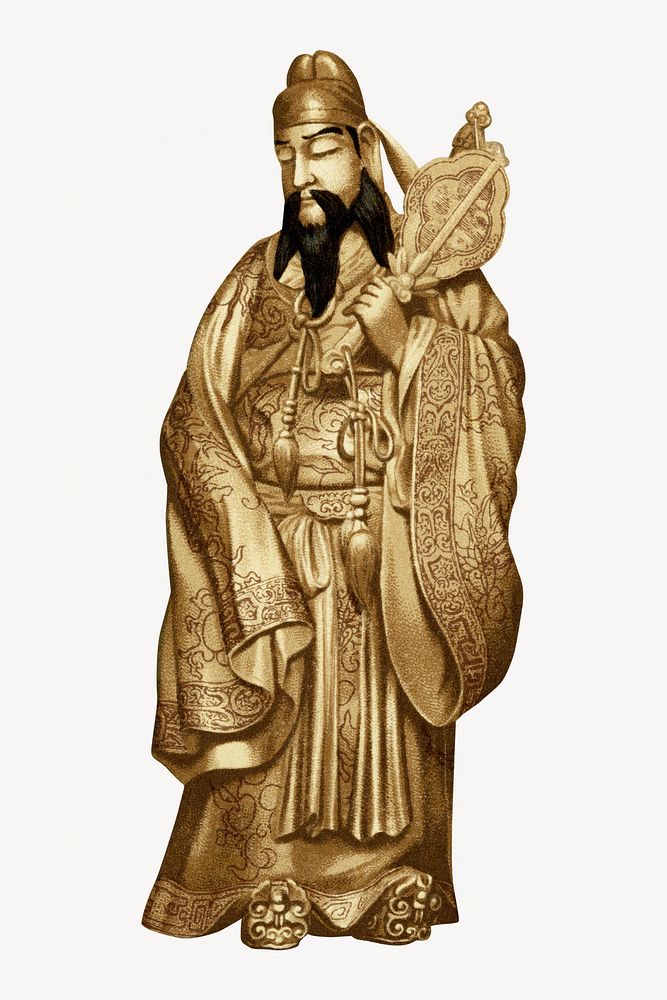 Gold Japanese man sculpture, by G.A. Audsley-Japanese. Remixed by rawpixel.