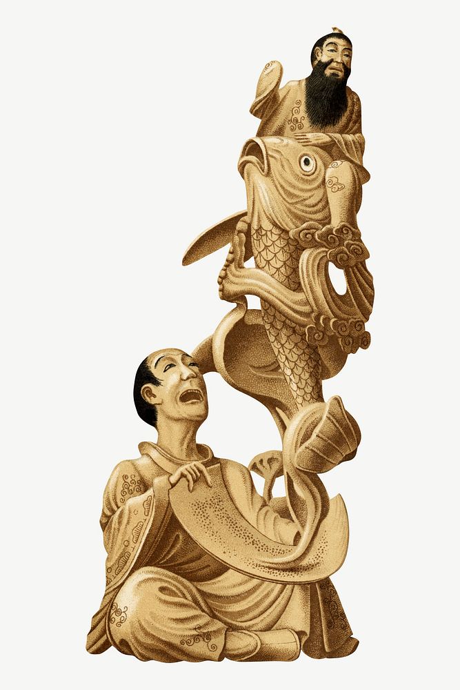 Ancient Japanese men sculpture in gold psd. Remixed by rawpixel.