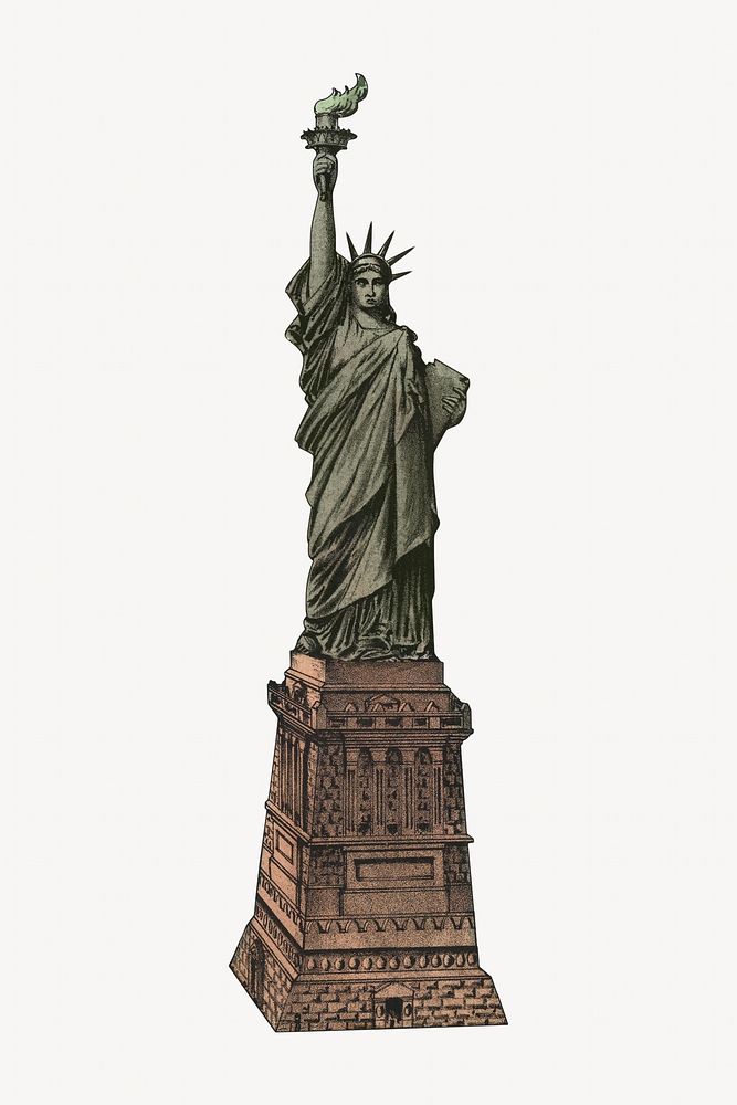  Statue of Liberty  chromolithograph collage element. Remixed by rawpixel. 