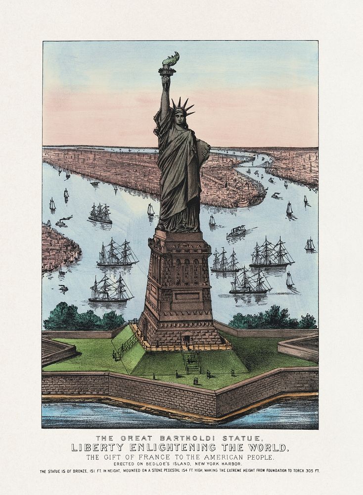 The Great Bartholdi Statue - Liberty Enlightening the World (1885) chromolithograph art. Original public domain image from…