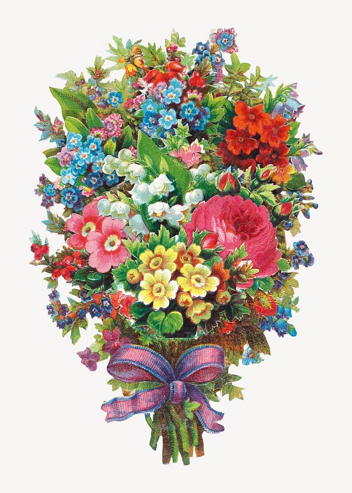 Flower bouquet chromolithograph collage element. Remixed by rawpixel. 