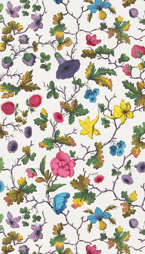Vintage botanical pattern mobile wallpaper. Remixed by rawpixel.