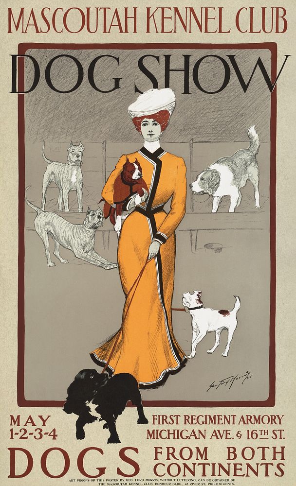 Mascoutah kennel club dog show (1901) chromolithograph art. Original public domain image from the Library of Congress.…