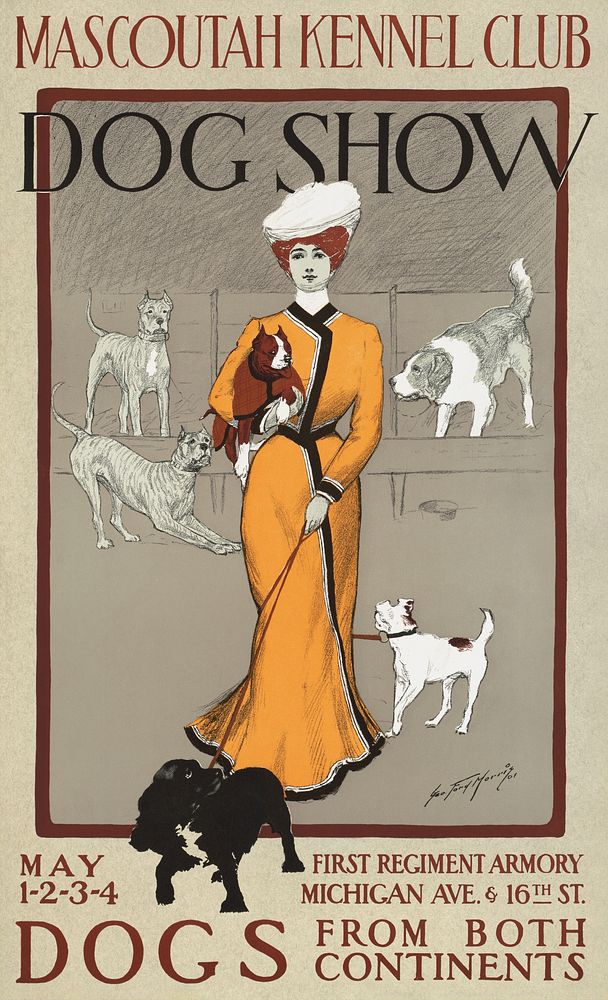 Mascoutah kennel club dog show (1901) chromolithograph art. Original public domain image from the Library of Congress.…