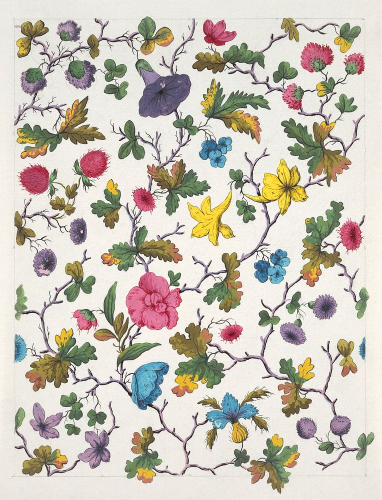 Floral design for printed textile (1800-1818) pattern art background by Louis-Albert DuBois. Original public domain image…
