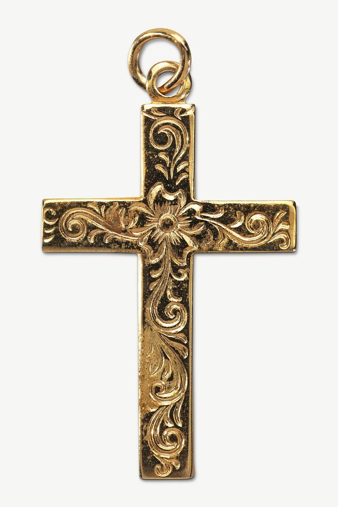 Gold cross pendant collage element psd. Remixed by rawpixel. 