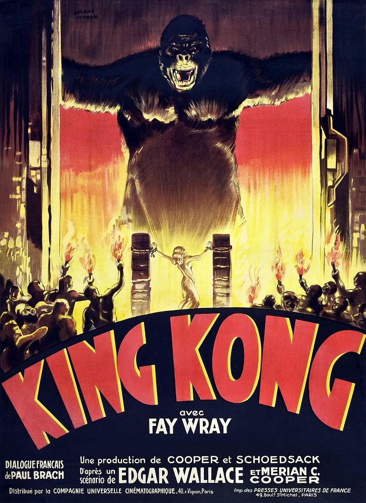 King Kong French movie poster (1933) chromolithograph art by RKO Radio Pictures; Roland Coudon. Original public domain image…