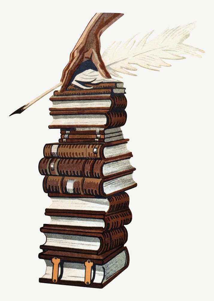 Stack of books chromolithograph collage element psd. Remixed by rawpixel. 