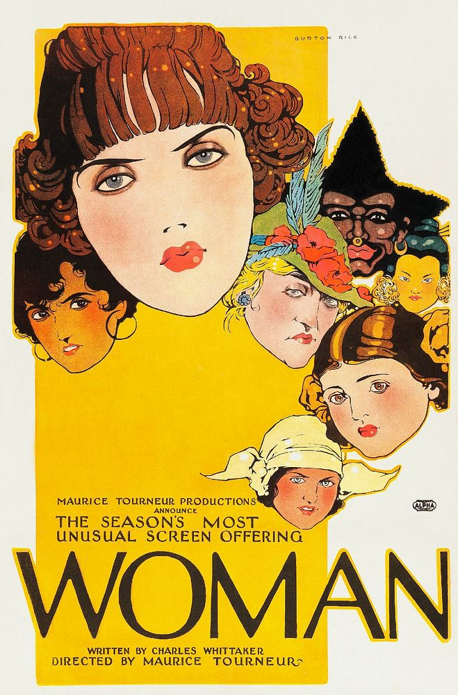 Poster for film Woman (1918) chromolithograph art by Burton Rice. Original public domain image from Wikimedia Commons.…