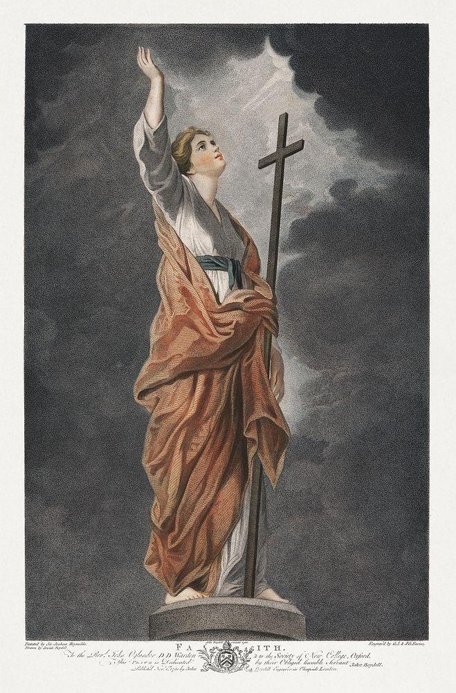 Faith (1781) engraving art by George Siegmund Facius. Original public domain image from Yale Center for British Art.…