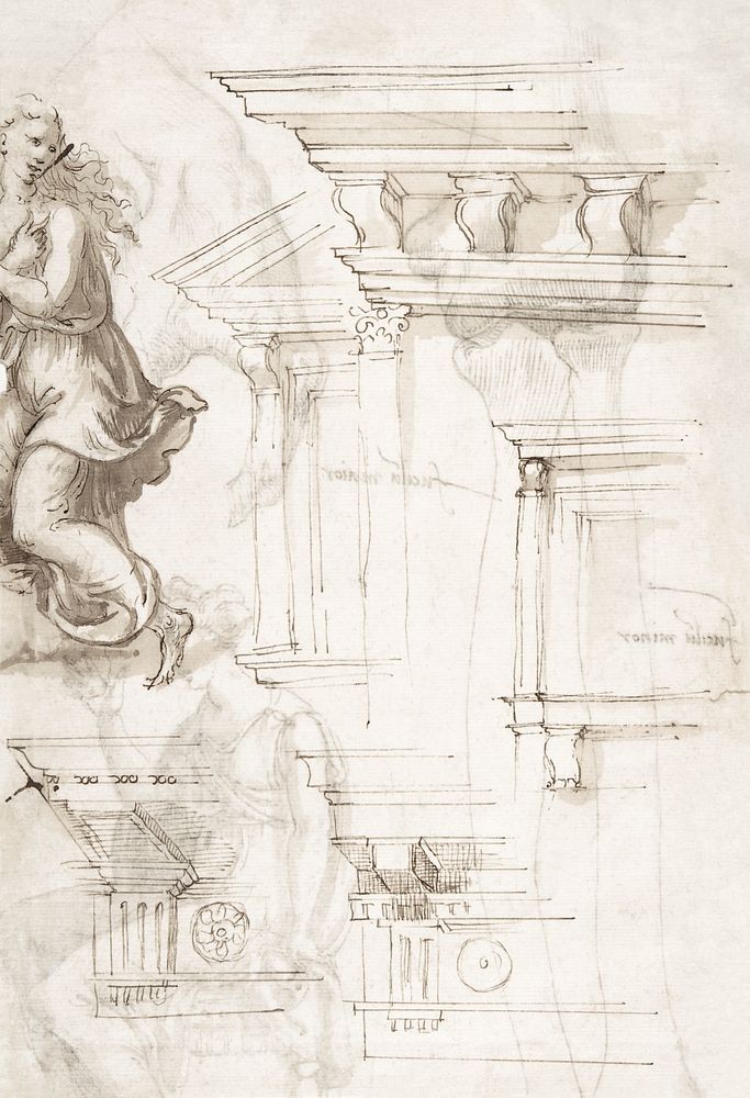 Architectural Sketches and a Figure (recto); Figure and Anatomical Sketches (verso). Original public domain image from The…