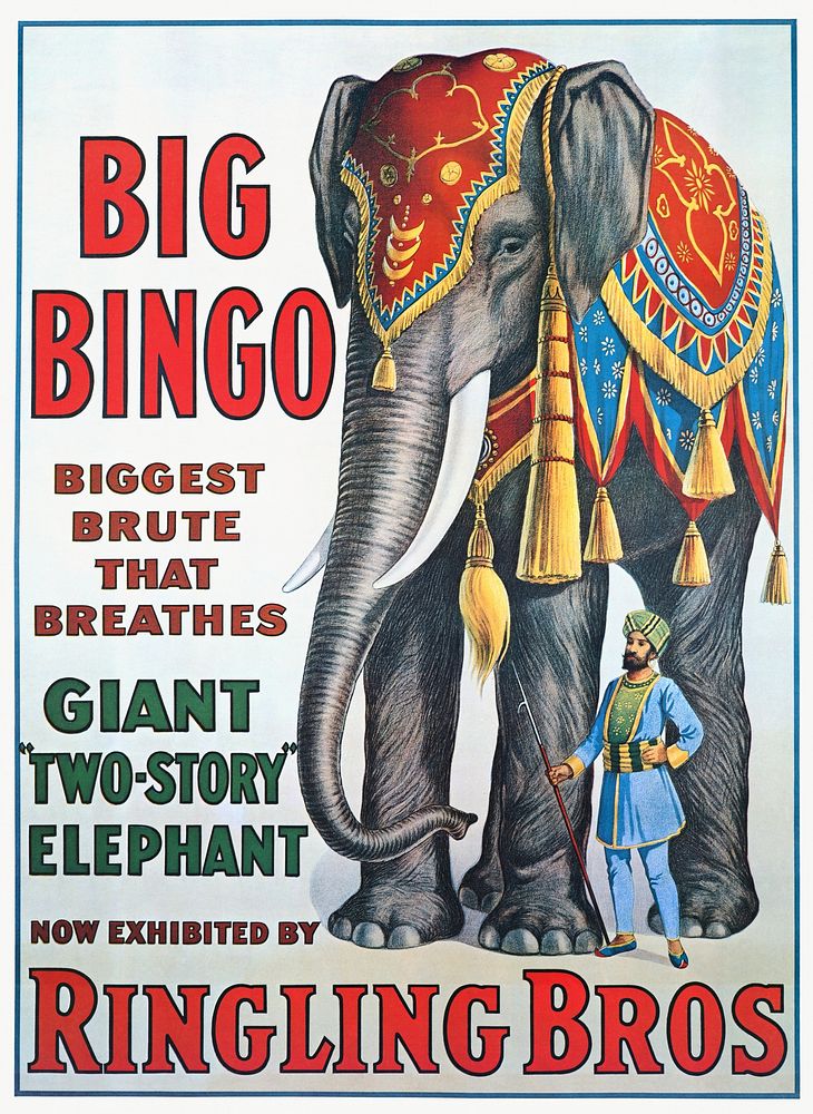 Big Bingo : Giant "two-story" elephant now exhibited by Ringling Bros (1916). Original public domain image from Digital…