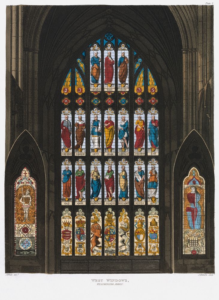 West Windows, Westminster Abbey (1812)  illustration by J. R. Hamble. Original public domain image from Yale Center for…
