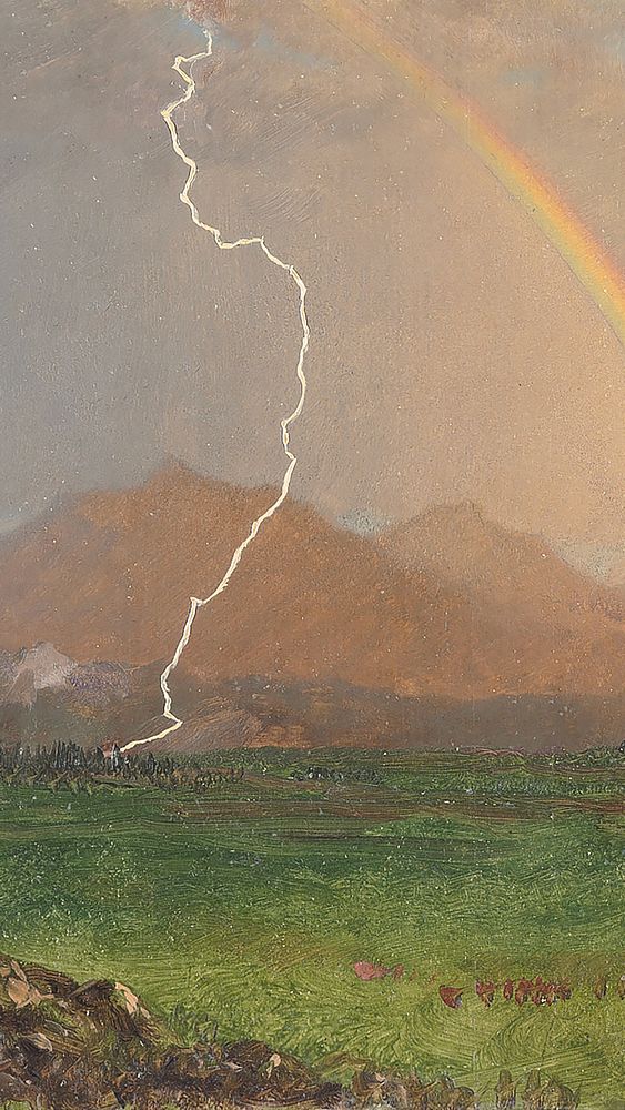 Thunderstorm mobile wallpaper by Frederic Edwin Church. Remixed by rawpixel. 