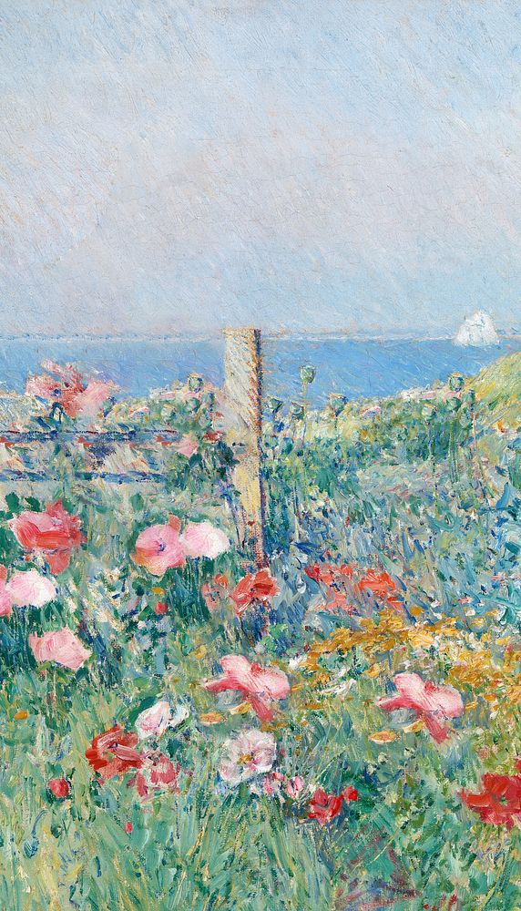 Flower field mobile wallpaper by Childe Hassam. Remixed by rawpixel.