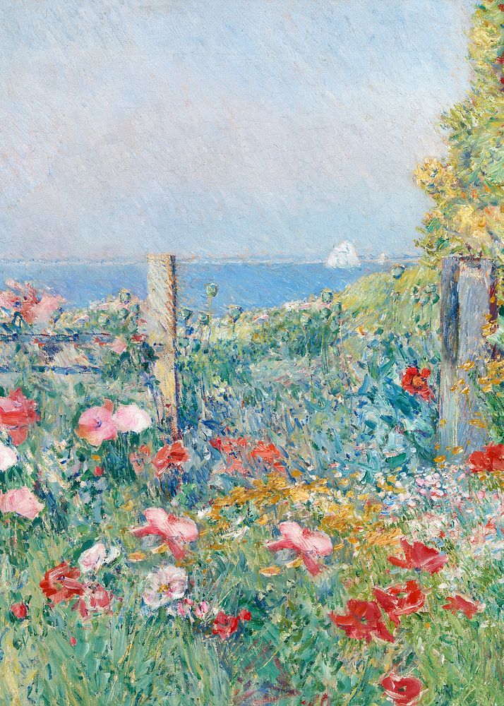 Flower field background by Childe Hassam. Remixed by rawpixel.