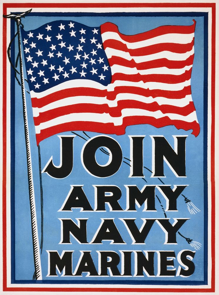 Join Army Navy Marines (1917) chromolithograph art. Original public domain image from Library of Congress. Digitally…