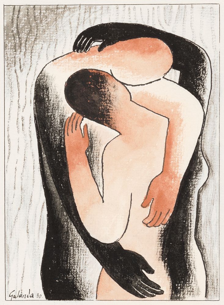 Embrace (1930) drawing by Mikulas Galanda. Original public domain image from Web umenia. Digitally enhanced by rawpixel.