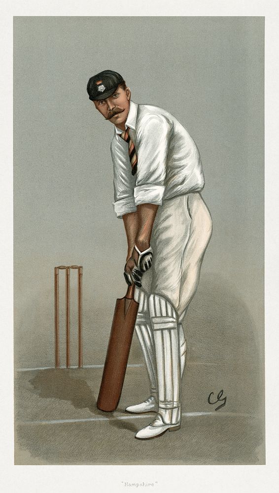 Vanity Fair - Cricket. 'Hampshire'. Captain Edward Wynyard (25 August 1898) chromolithograph art by Francis Carruthers…