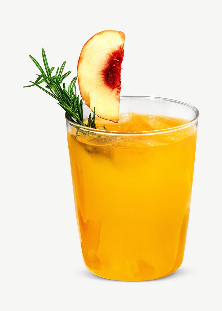 Peach and rosemary cocktail drink collage element psd.