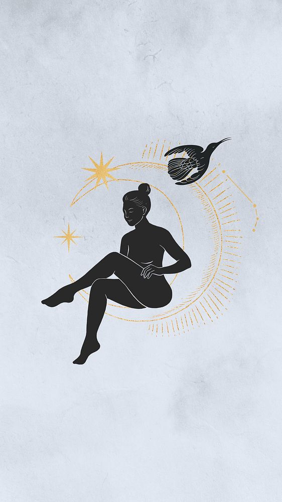 Woman silhouette, spiritual remix, blue iPhone wallpaper