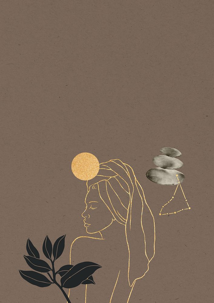 Woman line art, brown background, spiritual elements remix