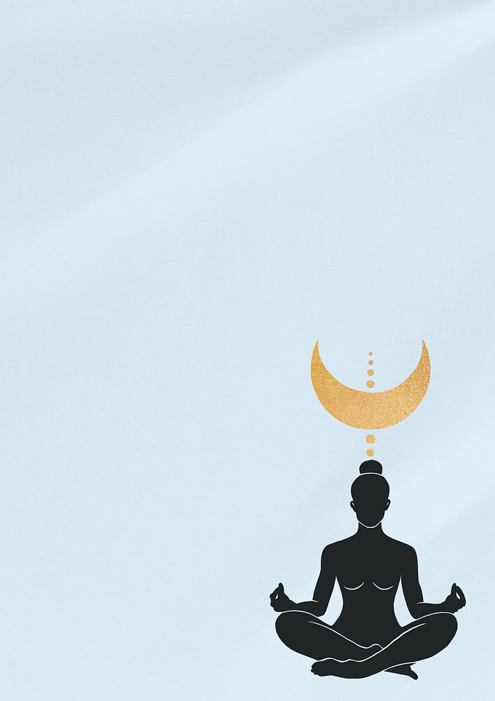Meditation silhouette, blue aesthetic background