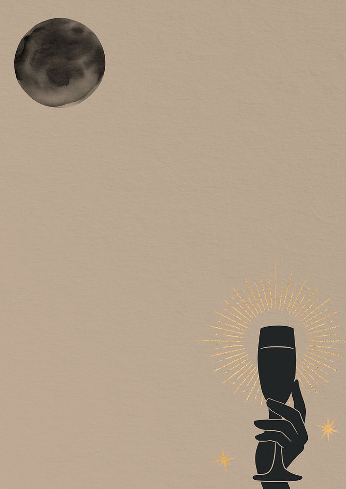 Champagne and moon, brown background, spiritual elements remix