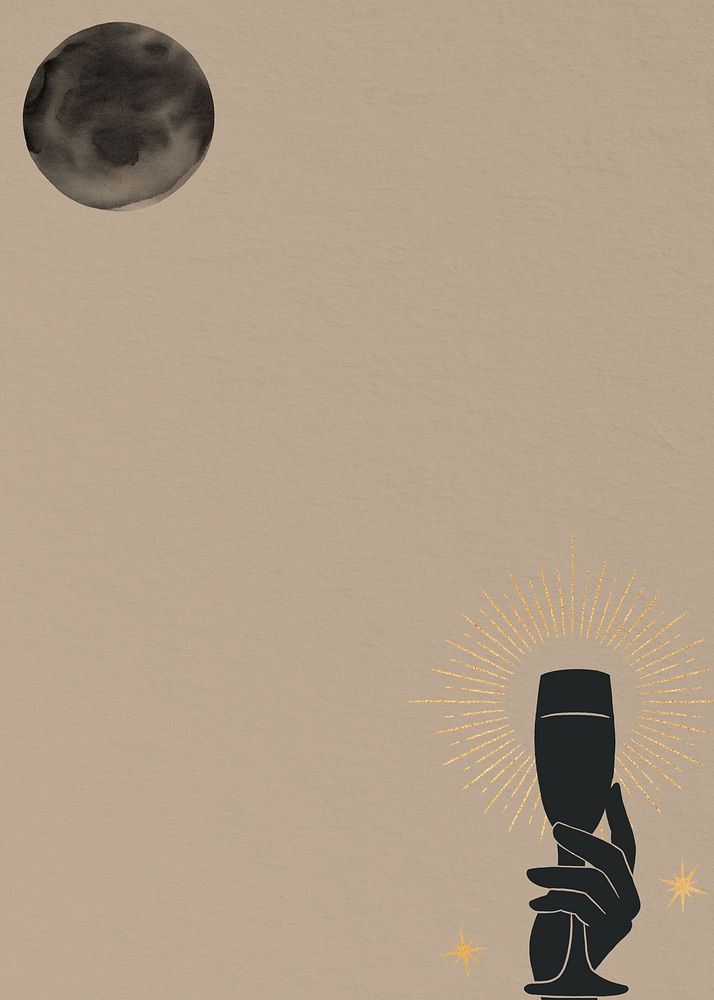 Champagne and moon, brown background, spiritual elements remix