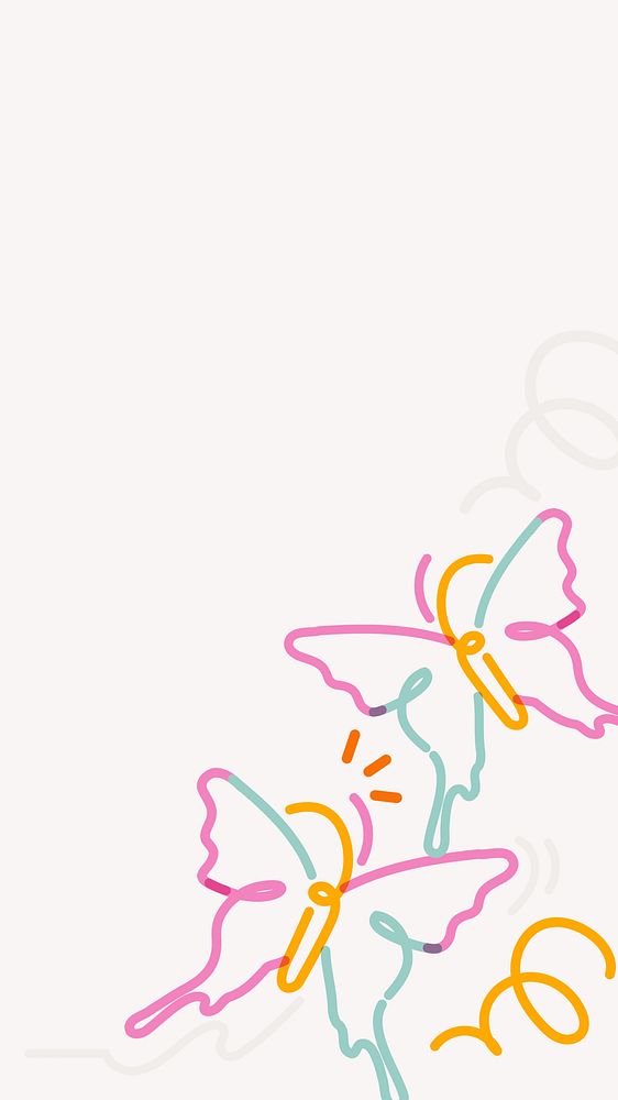 Colorful butterflies iPhone wallpaper, line art border
