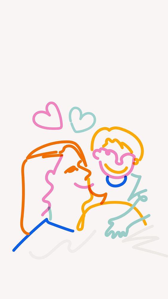 Mother and son iPhone wallpaper, colorful doodle