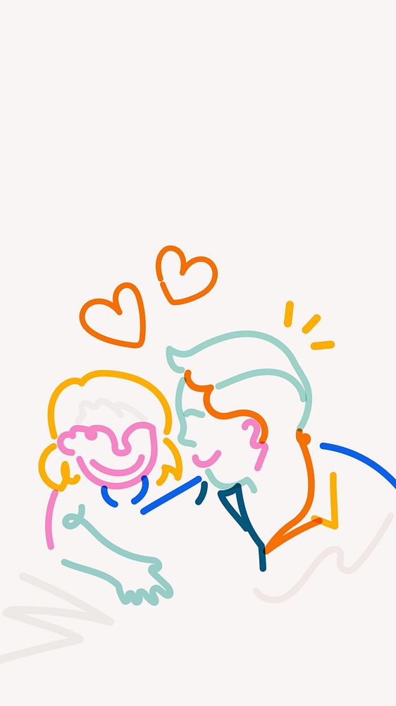 Father and daughter iPhone wallpaper, colorful doodle