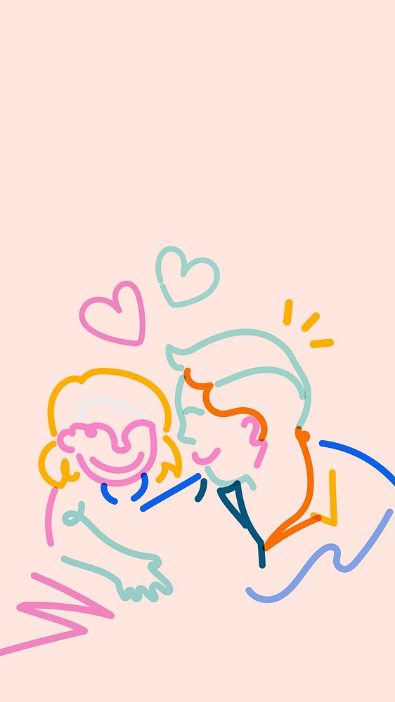 Father and daughter iPhone wallpaper, colorful doodle