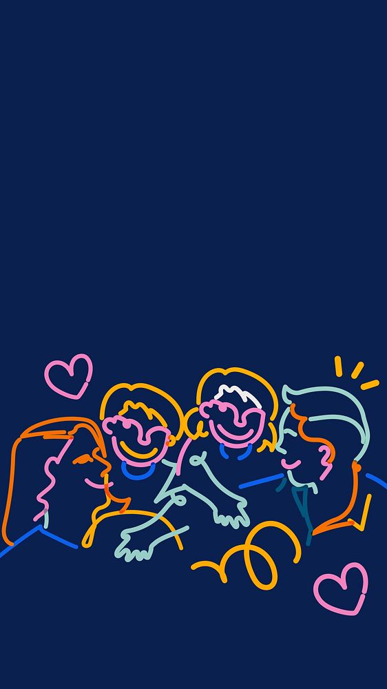 Colorful family doodle iPhone wallpaper