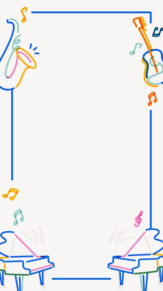 Musical instruments frame  iPhone wallpaper, colorful doodle