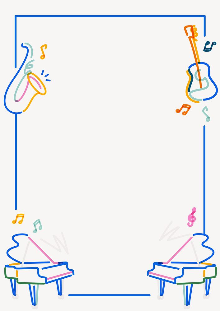 Blue music pop doodle frame, white background