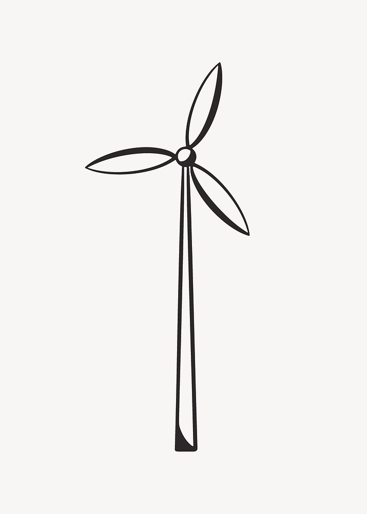 Wind turbine retro line illustration, collage element vector