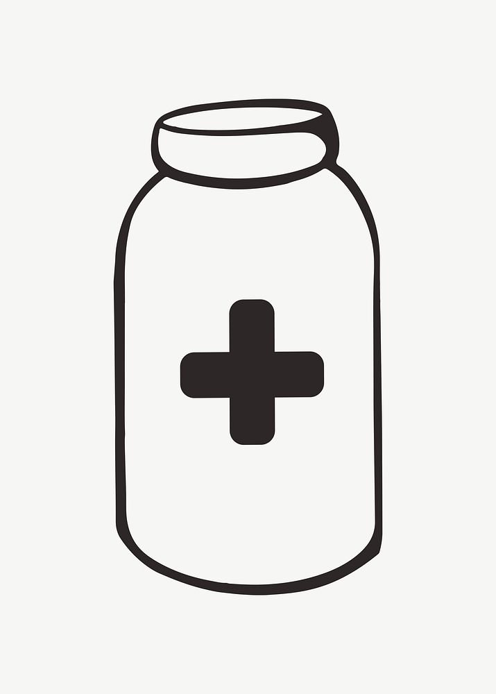 Medicine bottle retro line illustration, design element psd