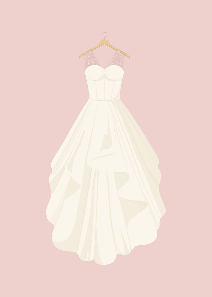 White wedding gown, bride fashion illustration vector