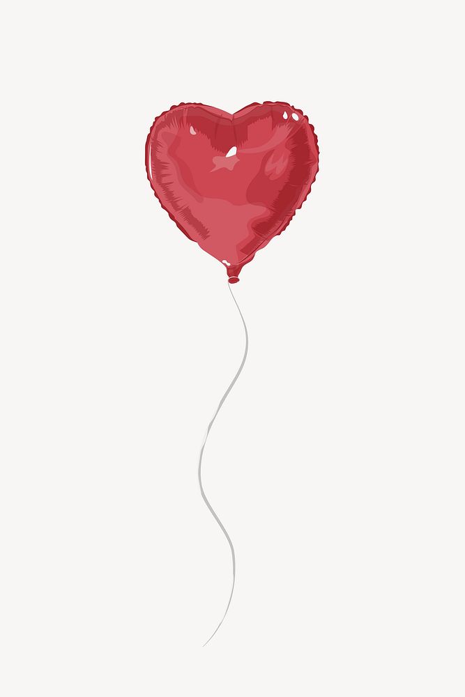 Red heart balloon, Valentine's celebration illustration