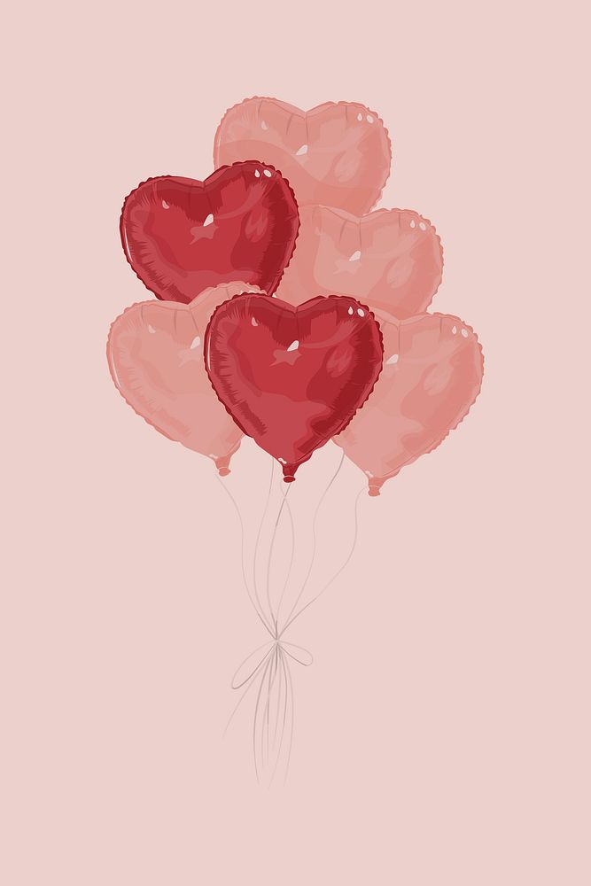 Heart balloons, Valentine's celebration illustration psd