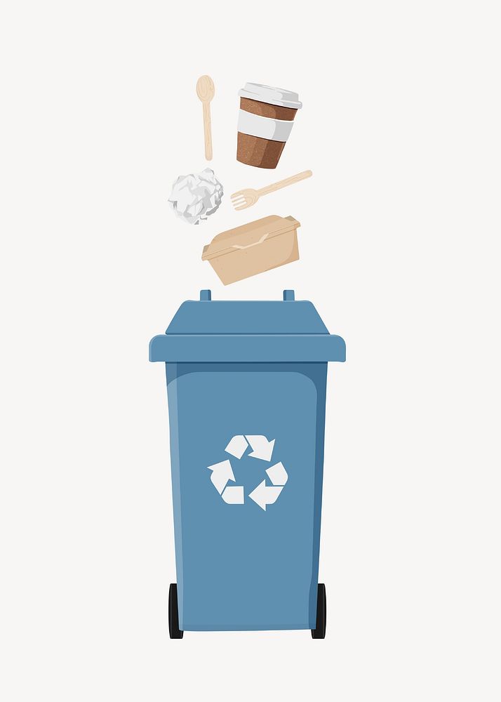 Blue recycling bin, environment illustration