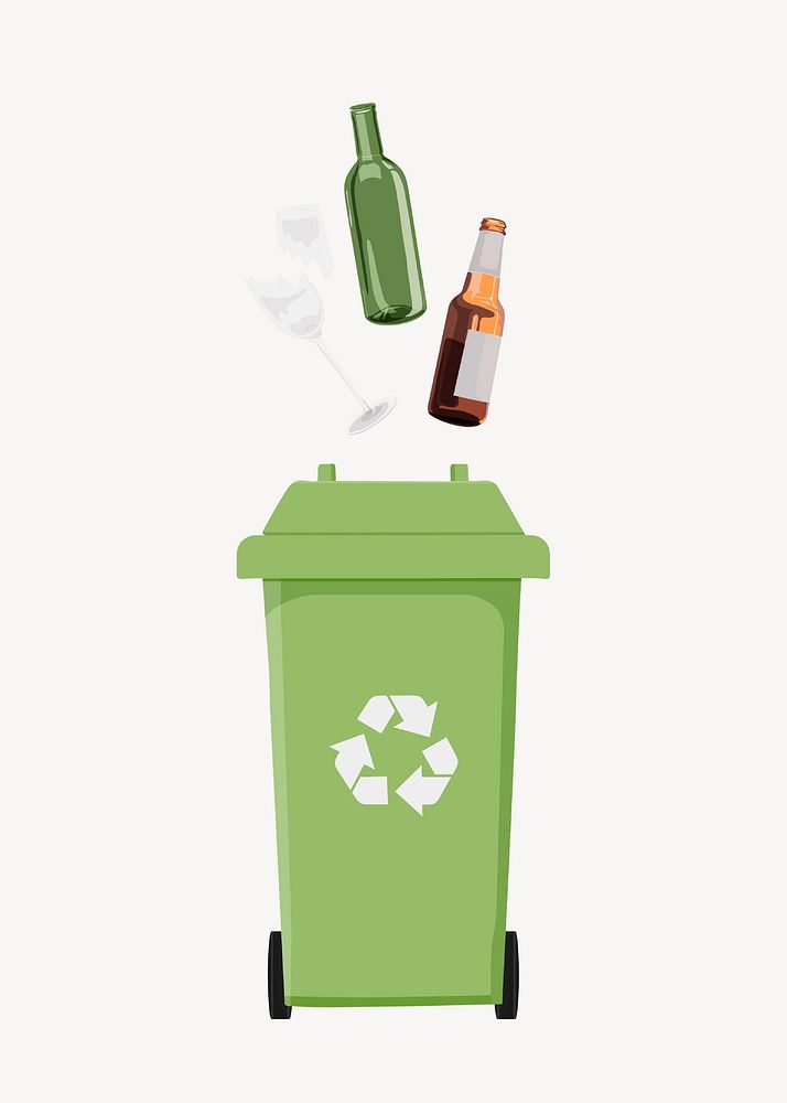 Green recycling bin, environment illustration