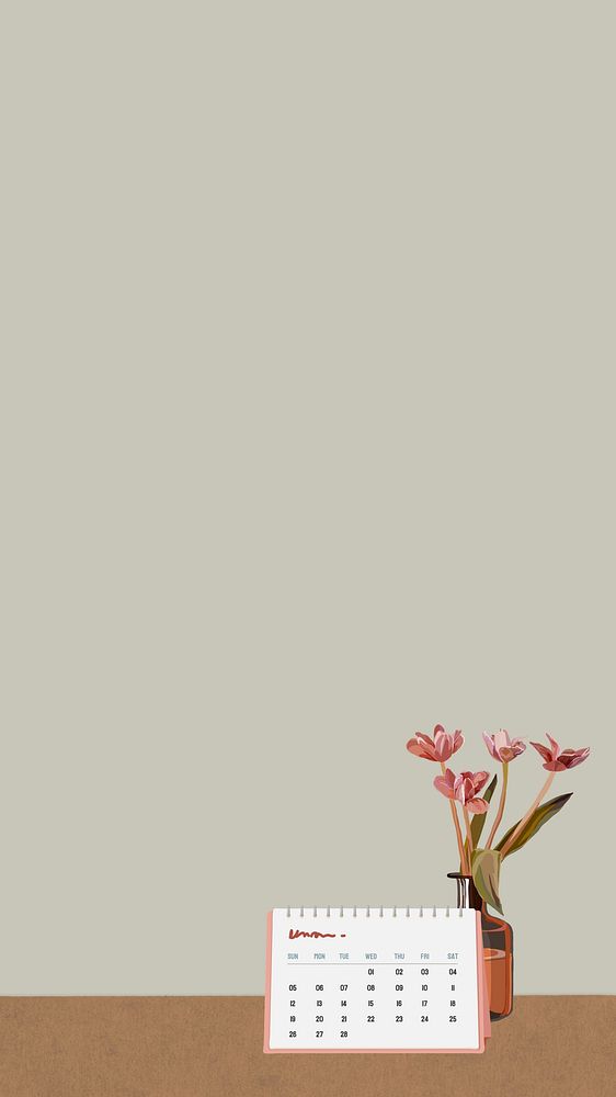 Table calendar phone wallpaper, beige design