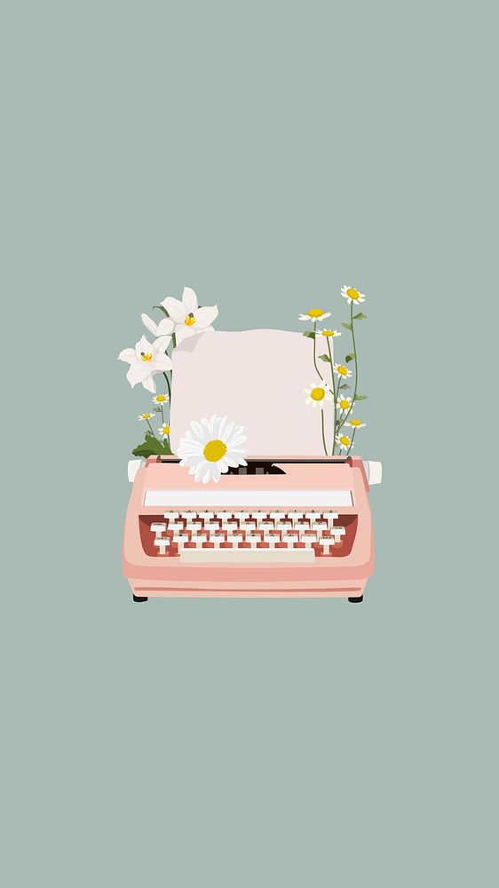 Floral typewriter aesthetic mobile wallpaper