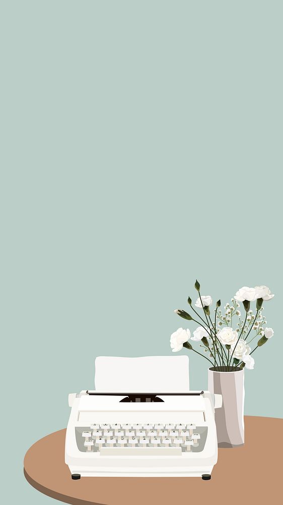 Green retro typewriter iPhone wallpaper, aesthetic illustration