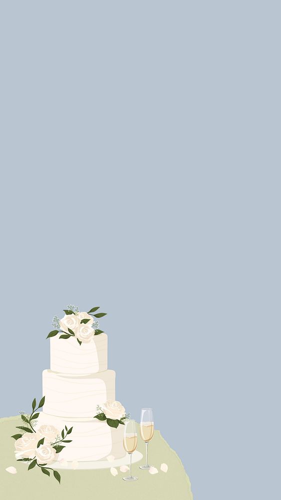 Floral wedding cake border mobile wallpaper, blue design