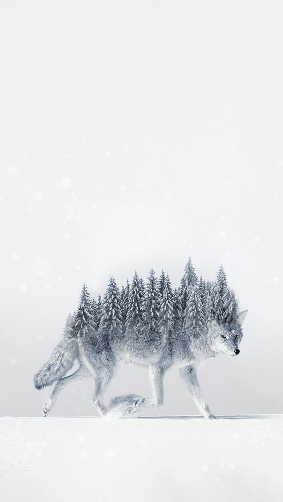 Surreal coyote wolf iPhone wallpaper, pine forest back remix