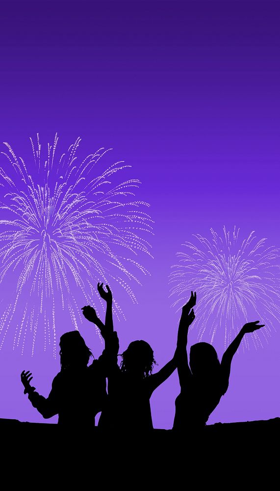 New Year fireworks iPhone wallpaper, people celebrating silhouette